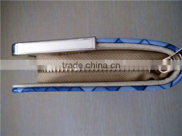 Fashionable woven print ladies pu leather long ladies wallet with iron chain