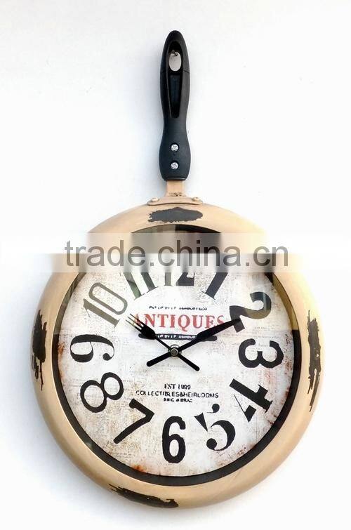 Vintage Pan Kitchen Wall Clock,2015 Country Style Frying Pan Wall Clock