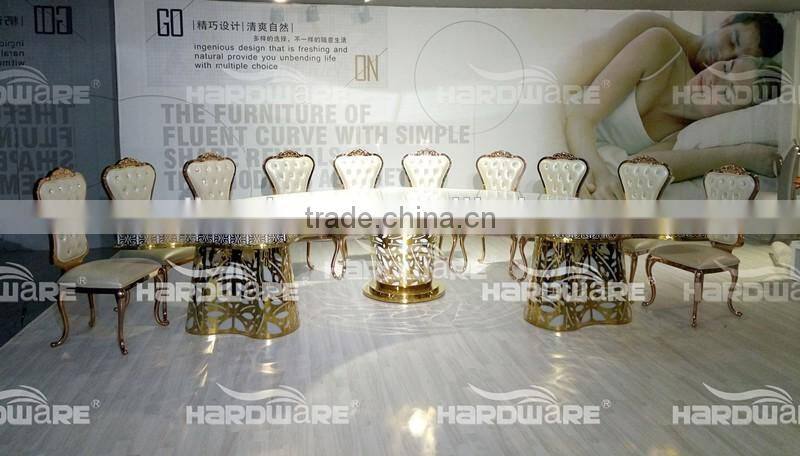 gold stainless steel MDF top LED wedding half moon banquet table