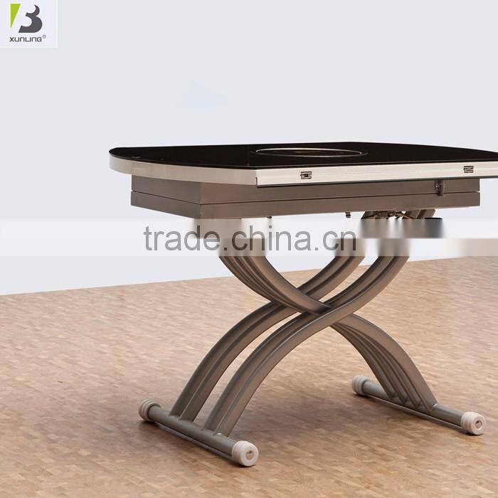 Adjustable Height Coffee Table Furniture Round Glass Cross Leg Dining Table