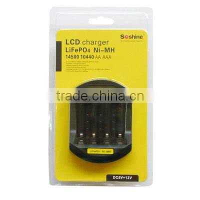 Soshine LiFePO4 14500/10440 NiMH AA/AAA LCD Quick Battery Charger(USB 5V+DC 12V) NI-MH aa aaa battery charger