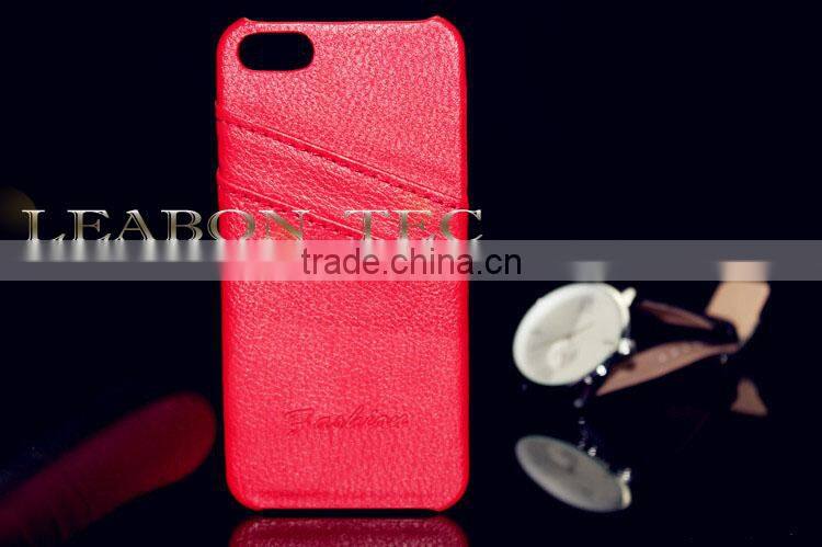 top grade leather case for iphone 5 with card slot, back phone case, newest desing mobile case