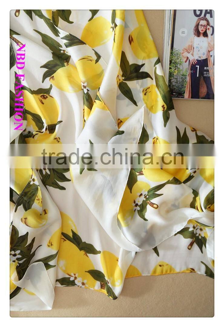 Best selling Imitated Silk Yellow Fruit Scarves and Beach shawls