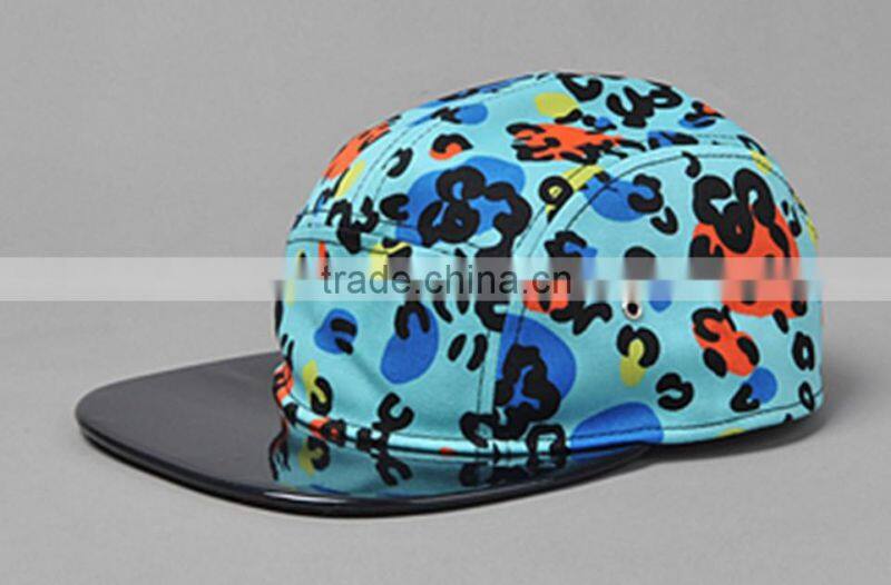 colorful 5panel leopard print leather brim camper hats