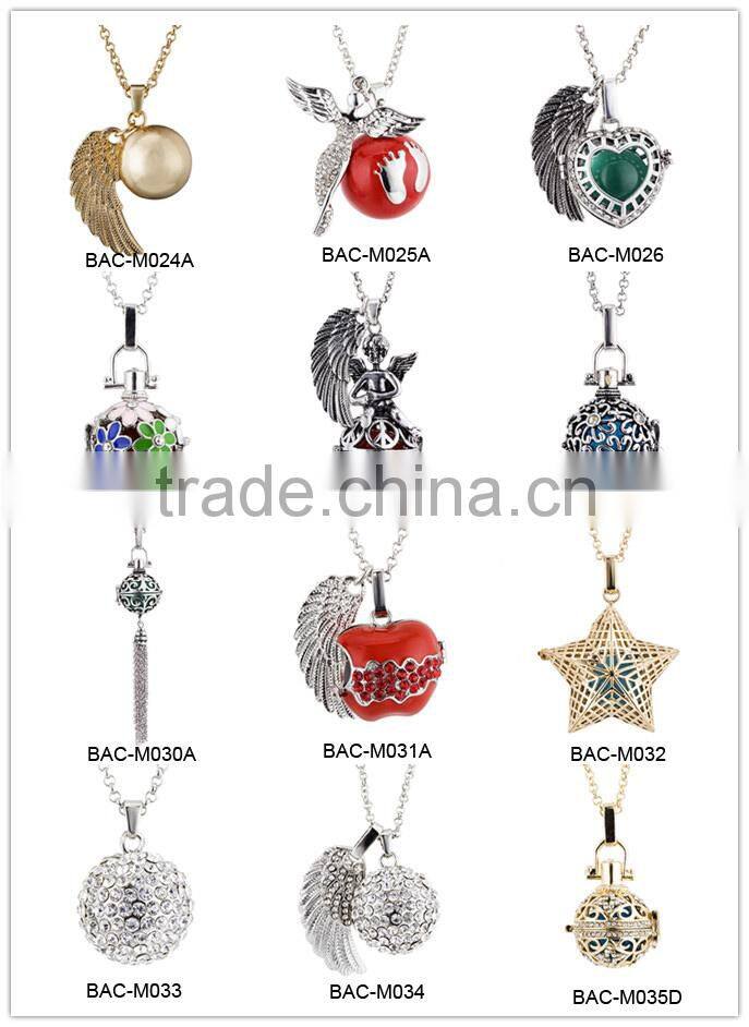 Newest Fashion Jewelry Women's Openable Rhinestones Pave Metal Cage Chime Box Sound Ball Pendant Pregnancy Necklaces HBAC-M047