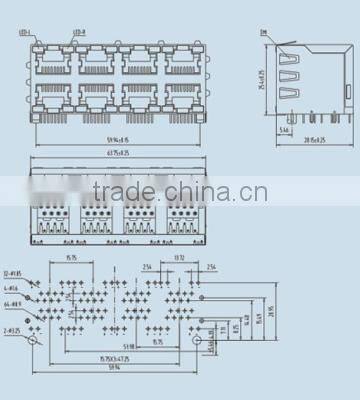 quality rj45 2 row network connector with 90 degree