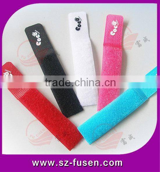 hot sale magic tape cable tie colorful hook and loop battery ties with logo print