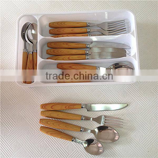 Wooden coloured plastic handle cutlery