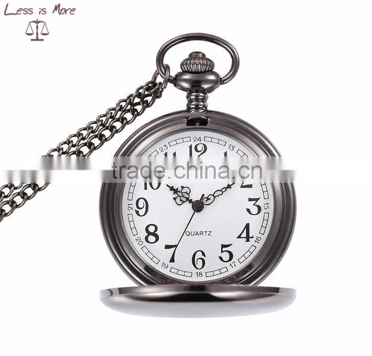 wholesale elegant glossy glod silver and black pocket watch necklace