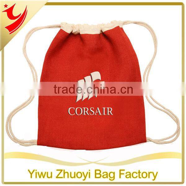 Customized Jute Burlap Drawstring Backpacks Printed With Logo Design Wholesale