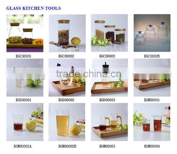 500ml unique shape mouth blown clear trapezoid candy,food glass storage jars with bamboo lid