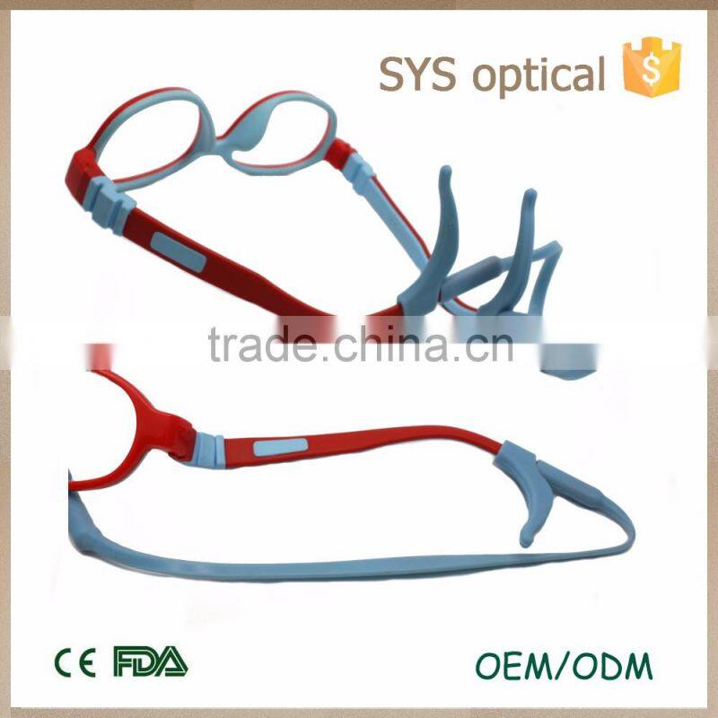 Newest design double color with safety rope children optical frame ,lively color replaceable temple baby optical frame
