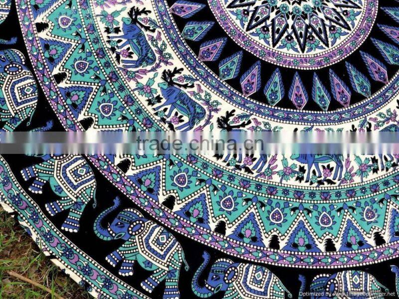 Large Elephant Mandala Round Roundie Wholesaler Indian Tapestry Table Cover Beach Throw Boho Roundie Round Mandala