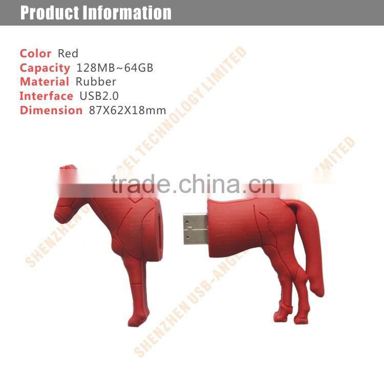 3D usb pen drive 4gb pvc horse shape usb flash drive 2.0 interface usb memory disk