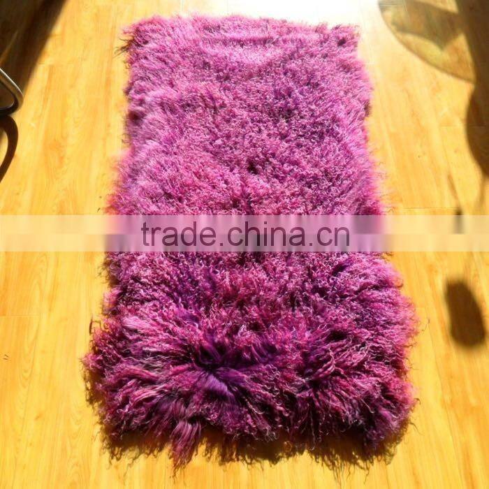 2016 New Design High Quality Two Color Matching Dyed Long Hair Mongolian Lamb Fur Plate for Garment/Collar