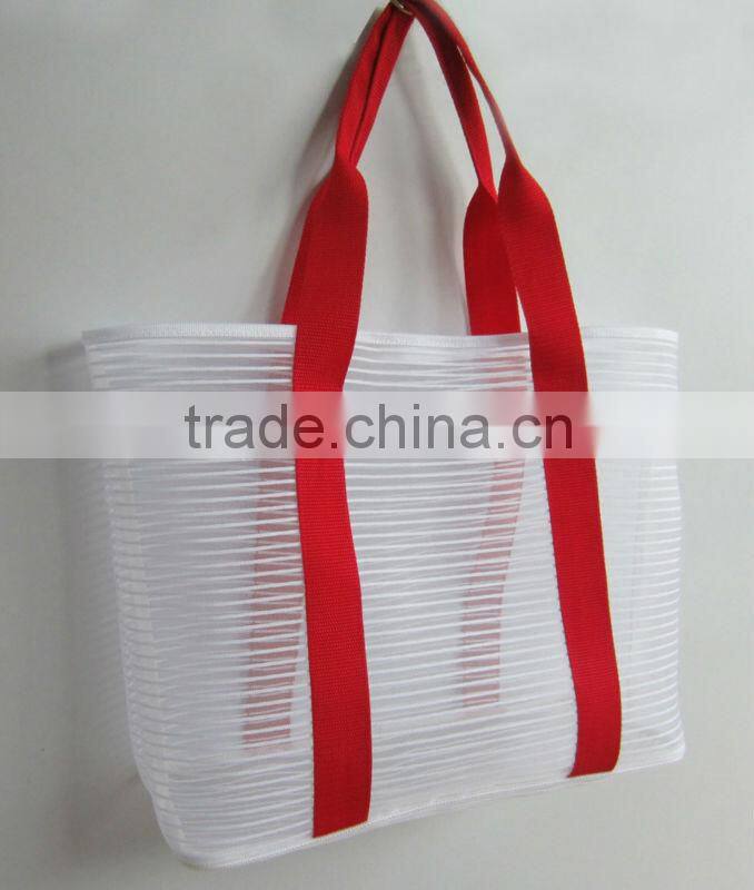 2013 clear mesh beach bag with red PP webbing handle