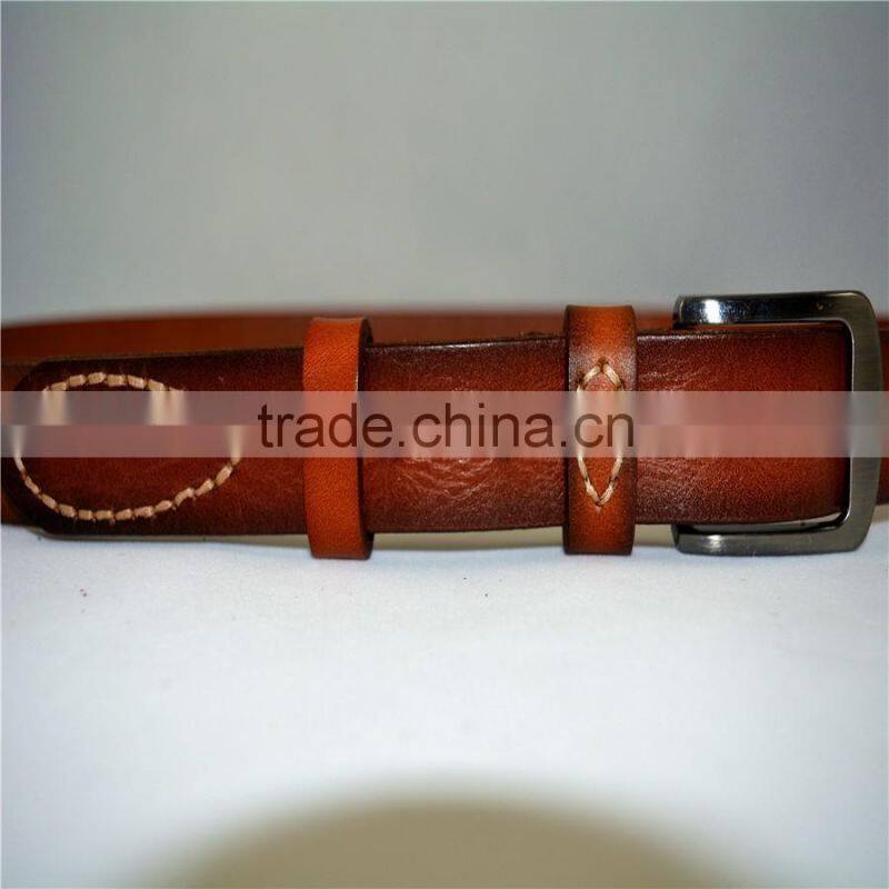 brown Unisex fashion cow hide genuine leather thread pattern belt