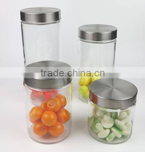 750ml Plain Glass Storage Jar and Metal Cover, Glass Food Container with Cover