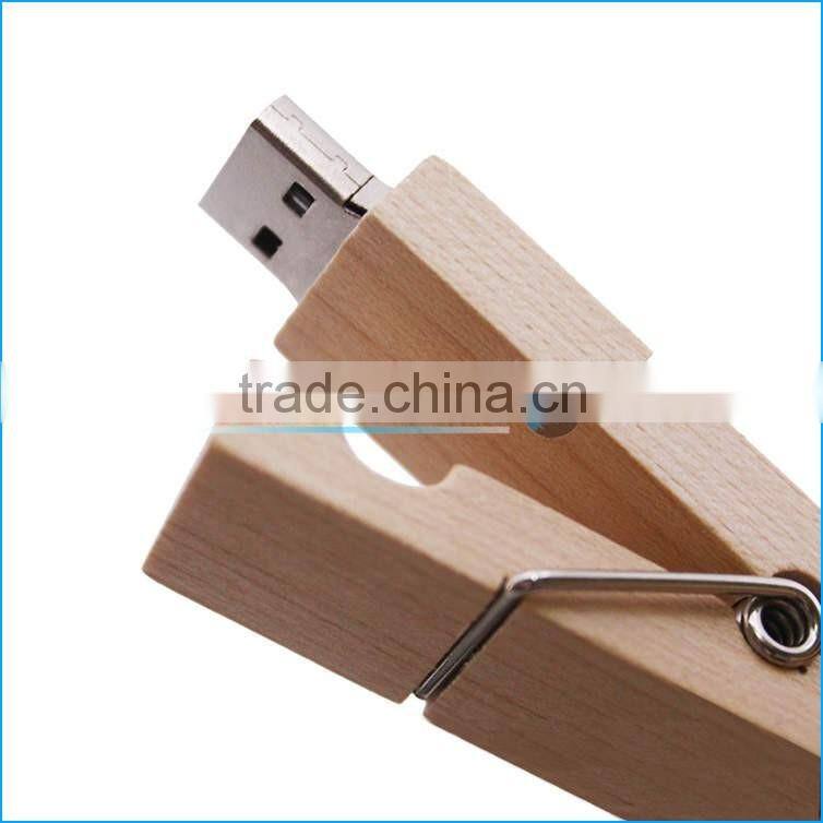 Custom engraving logo wood usb flash drive wooden clip USB key thumb drive 2.0 bulk 4GB/16GB/32GB/64GB/128GB