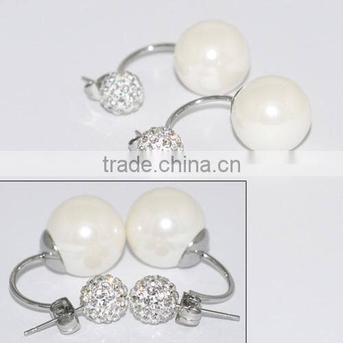 Fashion Stainless Steel Pearl Earring with Diamond Jewellery