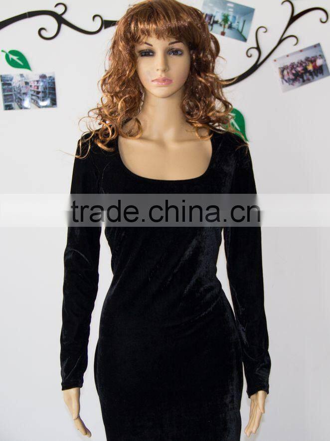 2015 Newest arrival long sleeve velvet dress fashion lady 3xl plus size dress