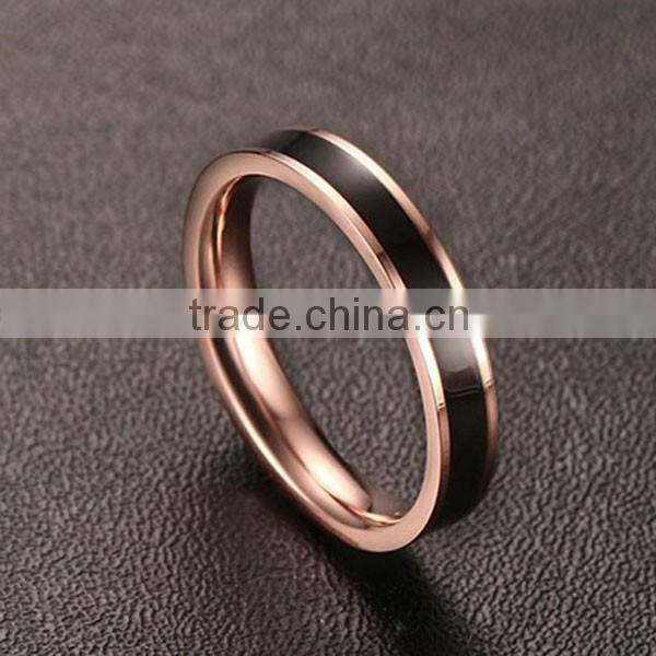 2016 Wholesale Korean White/Black Epoxy Rose Gold Plated Stainless Steel Ring