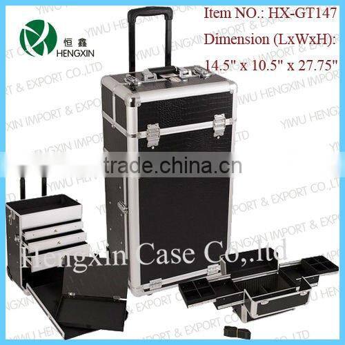 Zebra Aluminum Makeup Artist Cosmetic Rolling Case with Drawers