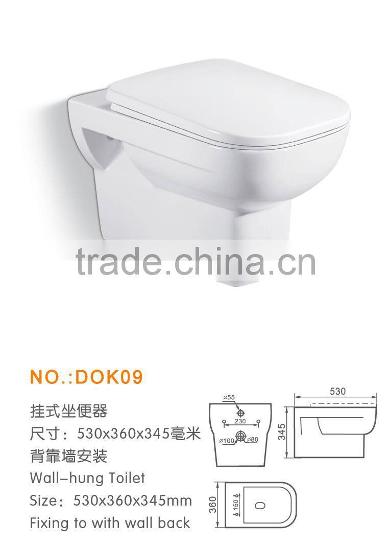Hot sales wc clean ceramic bathroom grade A clean wall hung toilet DOK011
