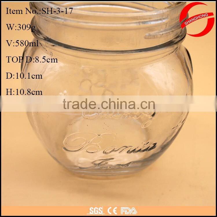 580ml clear glass round jar with lid for jam wholesale