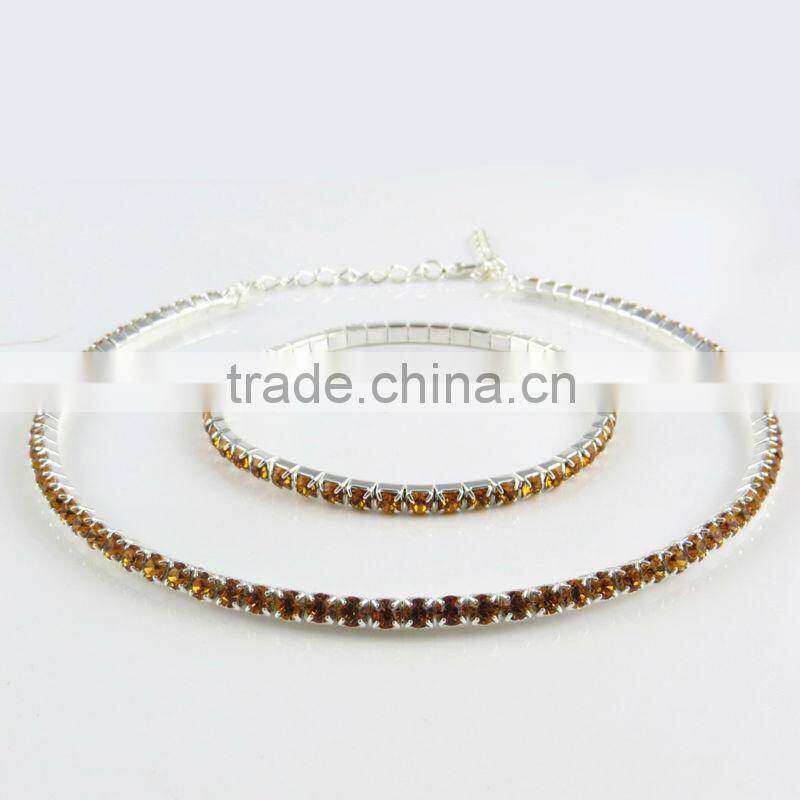 High Quality 1Strand 1Row Full Crystal Rhinestone Chocker Necklace and Bracelet