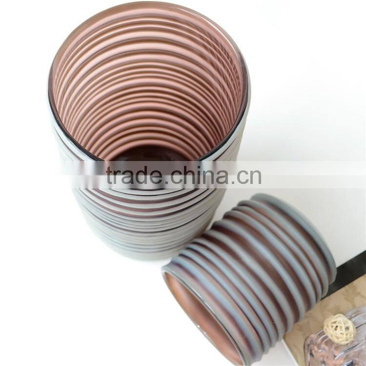Wholesale Handmade Purple Cylindrical Glass Vase, Hand Carved Art Glass Flower Vase Bottle