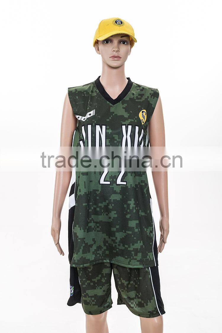sublimated camo blue reversible basketball jerseys/custom digital camo basketball uniform