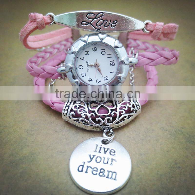 Hotting sale infinity watch bracelet, custom leather bracelet with charms,watch infinity bracelet
