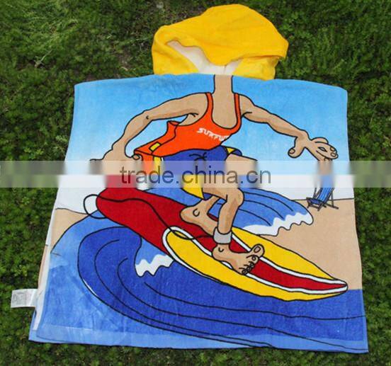 kids poncho towel with hood in cotton velour pink rabbit design