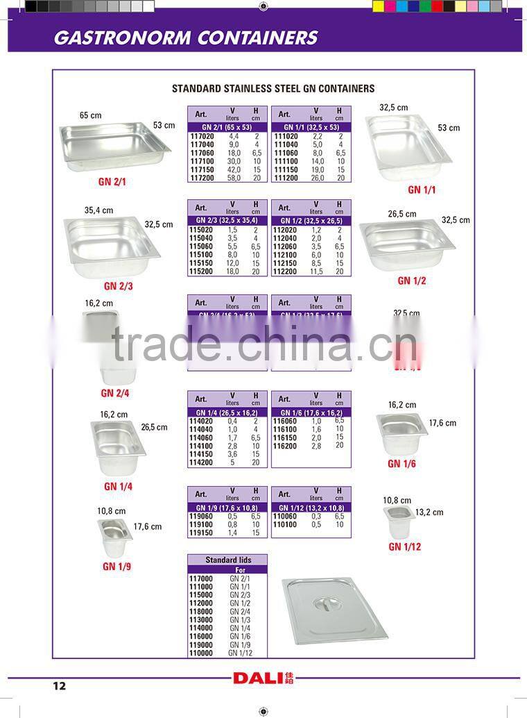 2015 guangzhou manufacturers for stainelss steel gn container / all us and eu standard size gn pan / gastronorm container