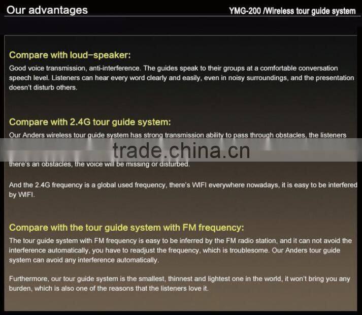 YUMO two presenter / one way / one or tow transmitters wireless tour guide system assisted listening systems