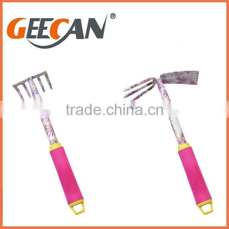 High quality TPR handle shovel, rake, fork, metal head shovel floral printing garden tools set
