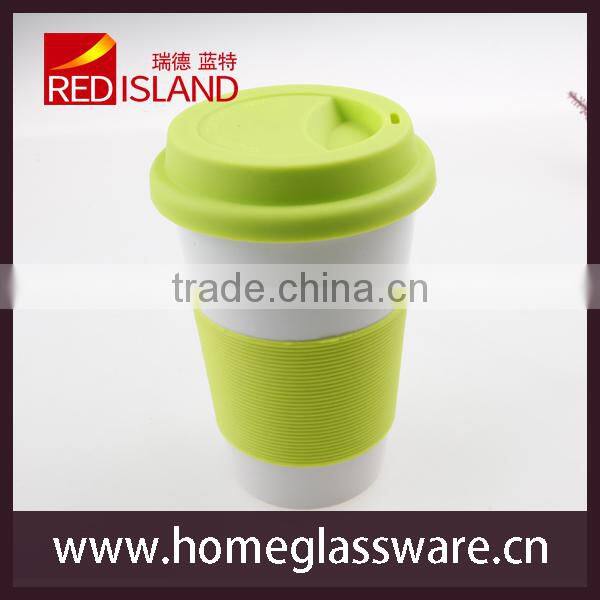 CERAMIC TRAVEL COFFEE CUP WITH SILICONE LID & SLEEVE
