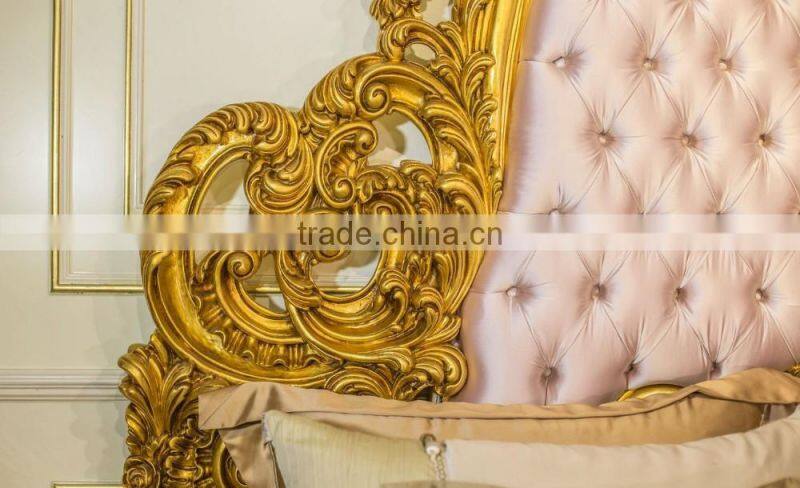 Luxury European French Style Bedroom Furniture Set, Antique Carved Gold Wood Fabulous Gorgeous Bedroom Set