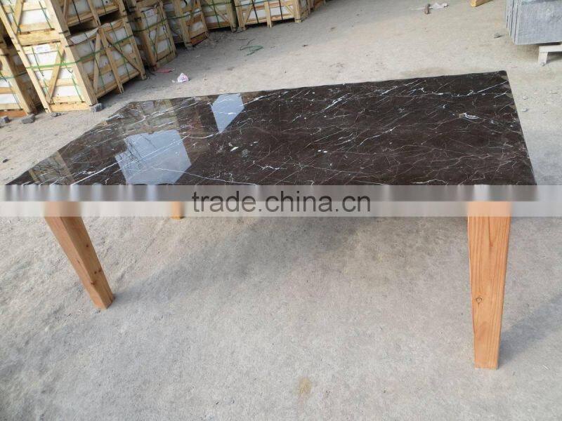 Polished Marble Top Wood Dining Table