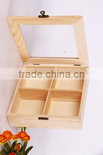 Recycled Wooden tea Storage Box with Clear Glass Lid