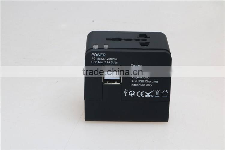 All in One World Wide Universal AC Adapter Travel Wall Adapter (US / UK / EU / AU) with Dual USB Ports of 2100MA