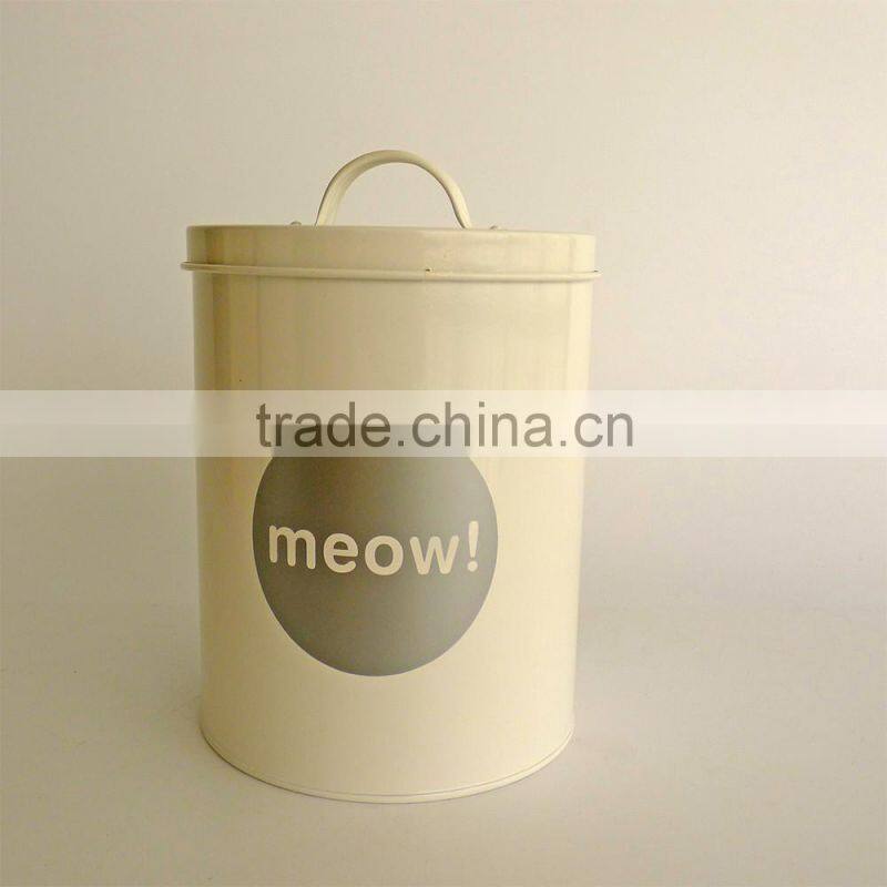 Metal Cat Dog Pet Dry Food Storage Container Tin with Scoop, Cream