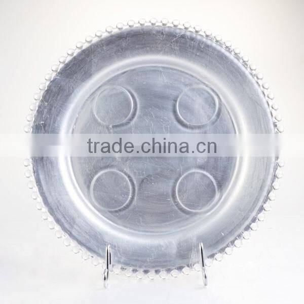 hot sale silver beaded glass dishes and charger plates