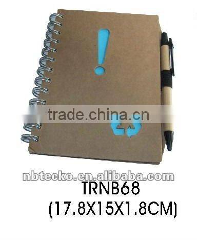 Recycled spiral paper notepad with recycled paper pen