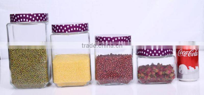 Set 4 Clear Square Empty Glass Storage Jars with Dot Metal Lid