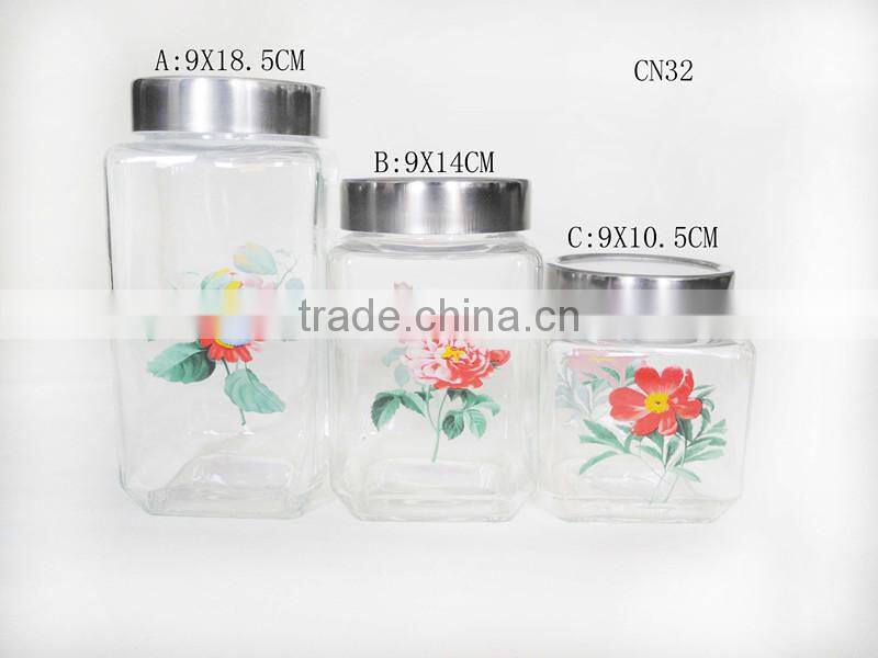 transparent square glass jar with lid