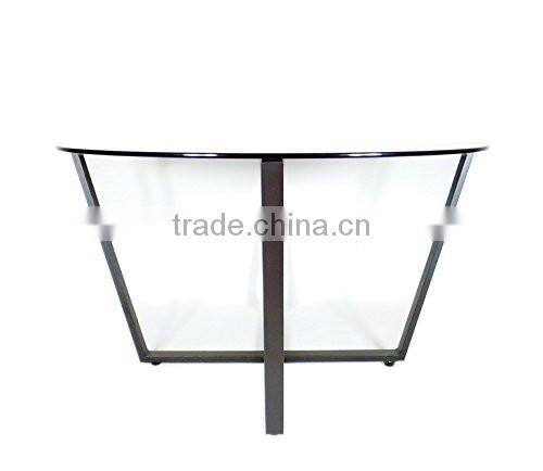 Made in China metal type living room furniture round shape glass top table with folding metal frames