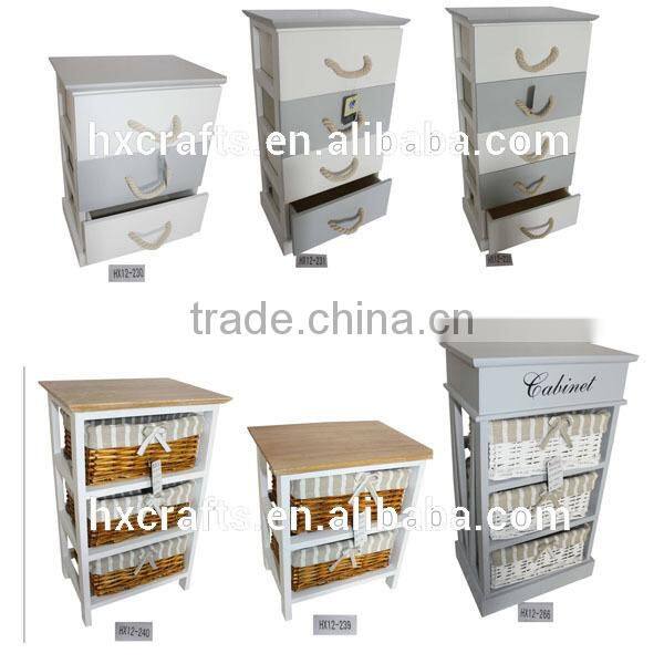 White Frame Wood Drawer Basket Storge Shelf
