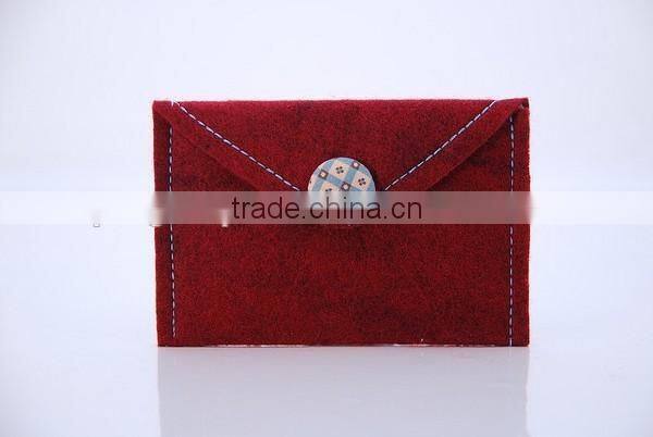 New products 2017 simple cheap red polyester business card pocket money wallet wool fabric case for phone case with button
